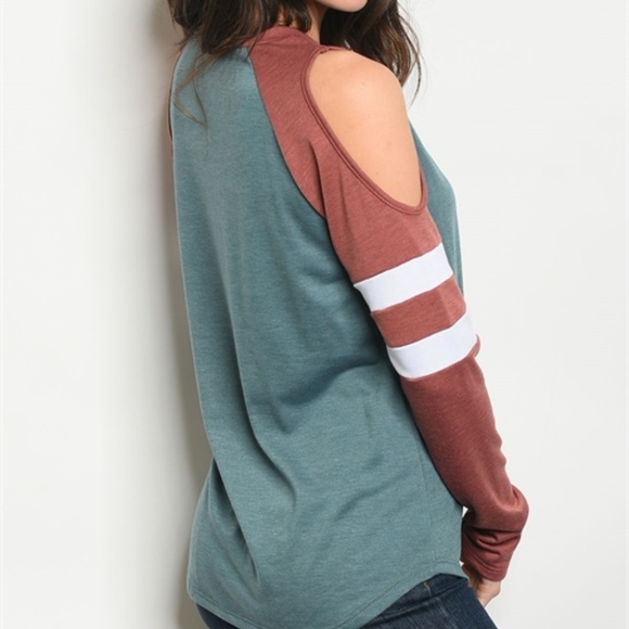 Color Block Cold Shoulder Top - Picture 2 of 2